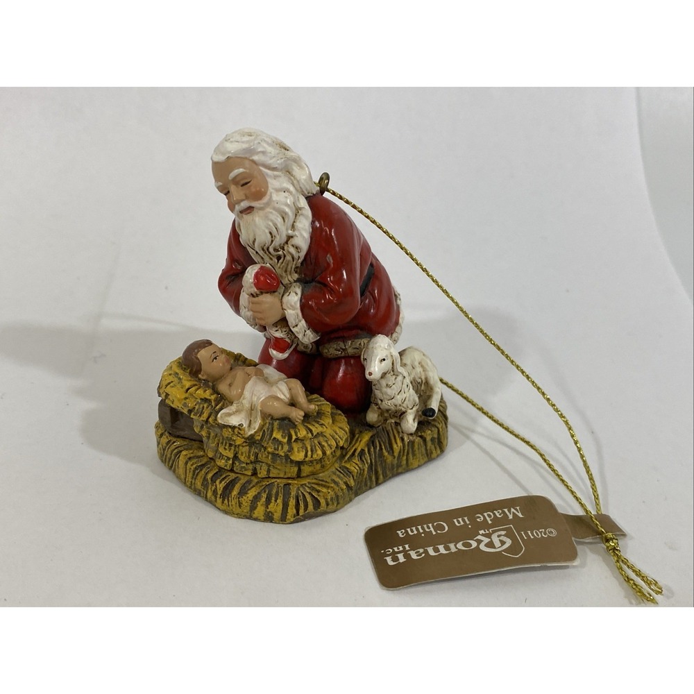 Kneeling Santa Baby Jesus Christmas Ornament ROMAN Inc Resin Figure 2.75" #35860